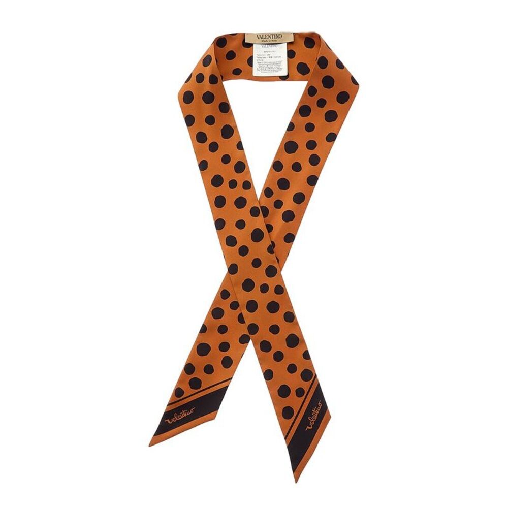Valentino Polka Dot Silk Scarf, Brown